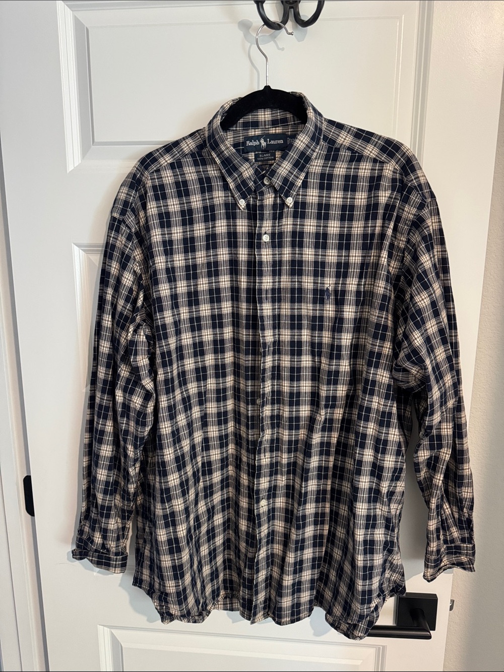 Ralph Lauren Navy and White Plaid Button-Down Shirt